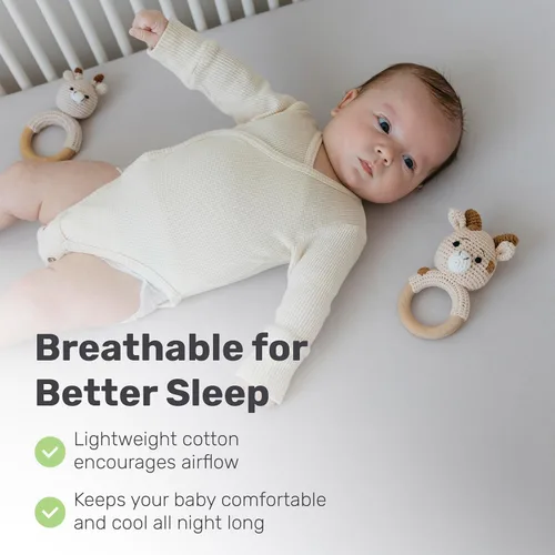 Vista 4 de Sábanas de algodón para cuna, suaves y transpirables para niños y niñas, ajuste seguro para colchón de cuna estándar, ropa de cama de bebé de fácil