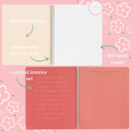 Vista 2 de ban.do - Cuaderno grande de borrador con espiral, con frase, de 11 x 9 pulgadas, con bolsillos y 160 páginas a rayas, Hazlo Todo Suceder