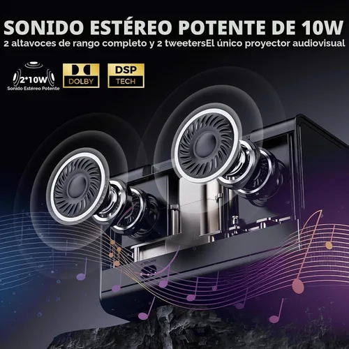 Vista 3 de Proyector 4K con Wifi y Bluetooth, proyector de películas para exteriores con pantalla de 120 pulgadas, proyector inteligente para el hogar con 1000
