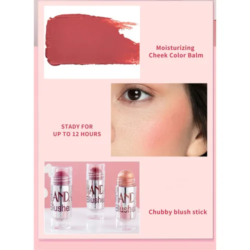 Vista 3 de Juego de barras de rubor mate para mejillas, ojos y labios, maquillaje natural, impermeable, de larga duración (juego 01)
