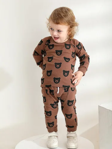 Vista 2 de Ropa de bebé niño niño manga larga con estampado de oso + pantalones deportivos