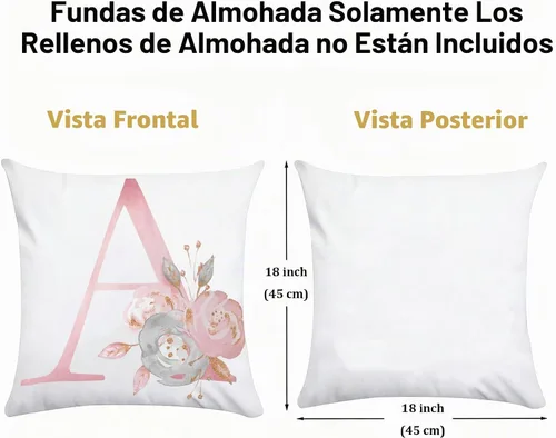 Vista 4 de Fundas de almohada rosa, lindas fundas de almohada decorativas con alfabeto, fundas de cojín cuadradas, protectores de almohada con letras
