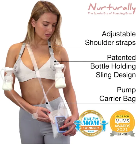 Vista 2 de Sujetador de bombeo con manos libres, para nutricional, se adapta a 36A a 46D, cómodo, ajustable, funciona con Lansinoh, Spectra, Evenflo