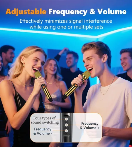 Vista 2 de Micrófono inalámbrico UHF de mano con 4 modos de imitación de sonido, rango estable de 200 pies, micrófono de mano inalámbrico para escenarios