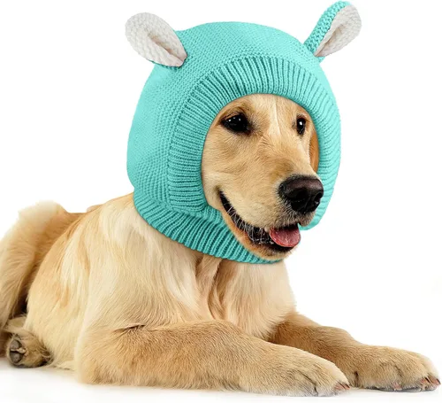 Vista 17 de Orejeras silenciosas para perros, cuello de 14.96 pulgadas, protectores auditivos para perros, protección contra ruido, gorro de punto envolvente