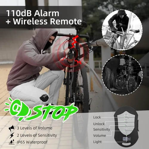 Vista 2 de Cerradura de cadena antirrobo para bicicleta, cerradura de bicicleta de seguridad de 110 dB, cerradura de cadena de 0.315 in x 4 pies con llave
