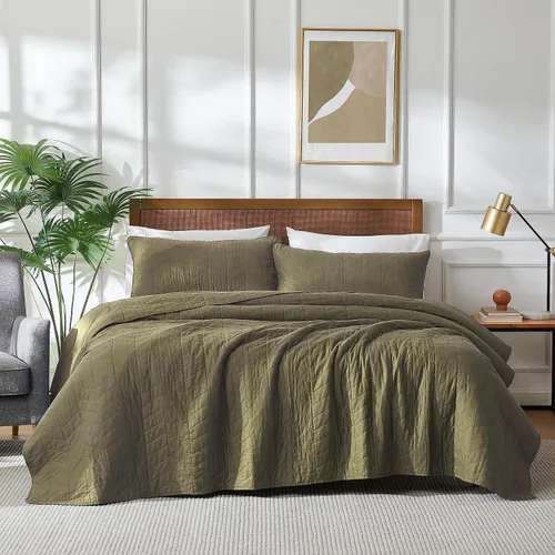Vista 10 de palassio Juego de ropa de cama de algodón beige tamaño individual con funda de almohada, colcha ligera y suave, funda de edredón acolchada