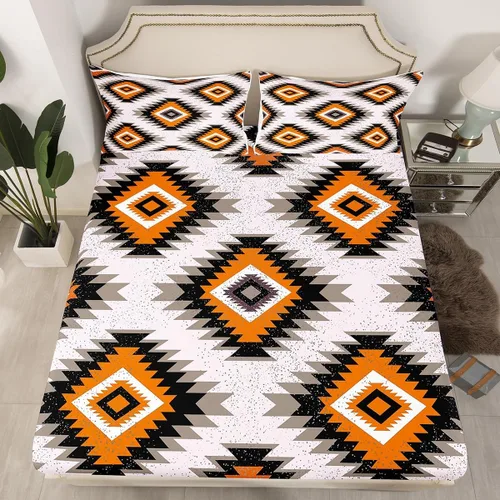 Vista 21 de Juego de sábanas bajeras de diseño nativo americano del suroeste para niños, niñas y adolescentes, juego de ropa de cama tribal para niños, niñas