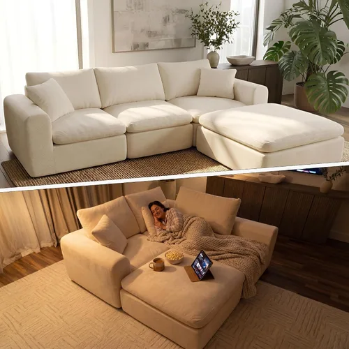 Vista 11 de Modular Sectional Cloud Sofa, No Assembly Oversized Boneless Couch, Beige