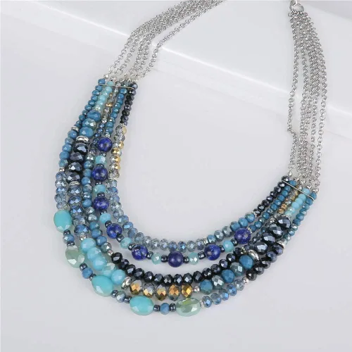 Vista 5 de Collar a capas con cristal para mujer, gargantilla con cadena de plata gruesa, regalo de cumpleaños para mujer