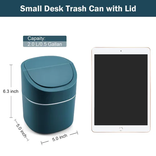 Vista 6 de Mini Cubo de Basura de Escritorio con Tapa con Bolsas de Basura 180 Piezas, Cubo de Basura Pequeño de Cubierta Plástica con Tapa Giratoria para Azul