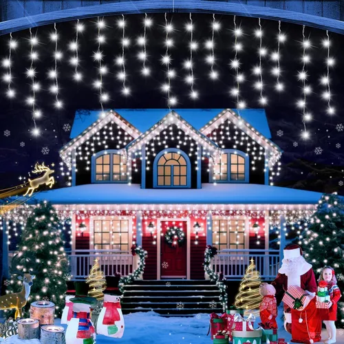 Vista 10 de FLVOECN 480 luces LED de Navidad de 49 pies, enchufables, 8 modos con temporizador, luces de hielo regulables, para exteriores, impermeables