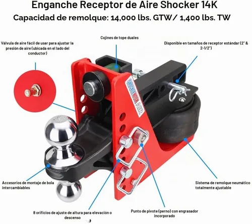 Vista 3 de Shocker - Kit de remolque para receptor de aire, para montaje en granja, se adapta a enganche de 2-1/2 pulgadas, tiene combo negro de bolas de 2