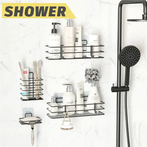 Vista 5 de Dekula Organizador adhesivo para ducha, paquete de 4, estantes de ducha para almacenamiento de baño, organizadores de baño de acero inoxidable a