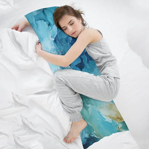 Vista 5 de Funda de almohada corporal abstracta de acuarela azul mar, fundas de almohada con cremallera, funda de almohada con cremallera de mármol abstracto