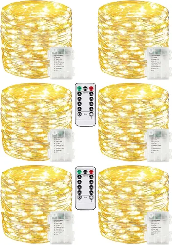 Vista 9 de Serie de luces LED RGB parpadeantes que cambian de color, funciona con pilas, para decoración de interiores y exteriores, con temporizador y control