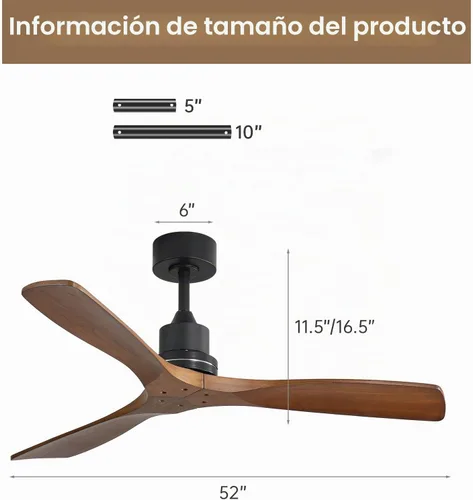 Vista 2 de Sofucor - Ventilador de techo moderno sin luces y con control remoto, de 52 pulgadas, con 3 aspas y motor CC reversible y silencioso