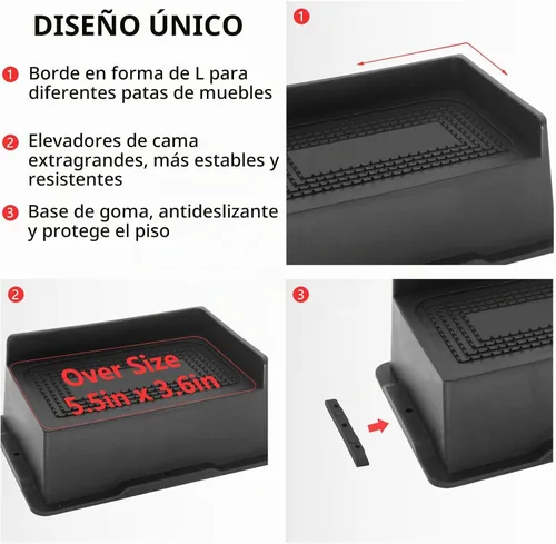 Vista 7 de Paquete de 4 elevadores de cama de 2 pulgadas, elevadores de muebles de gran tamaño resistentes Negro-4 Pack