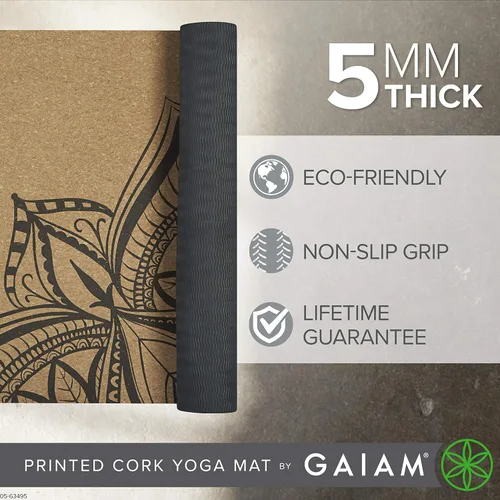 Vista 2 de Gaiam - Esterilla de yoga de corcho Corcho natural y sostenible que resiste el sudor y los olores Fondo antideslizante de TPE que previene