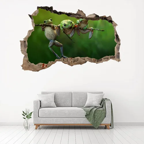 Vista 3 de Calcomanías 3D de decoración de pared de animales 3D, calcomanías de pared de ranas 3D destrozadas, arte moderno de vinilo de pared para niños
