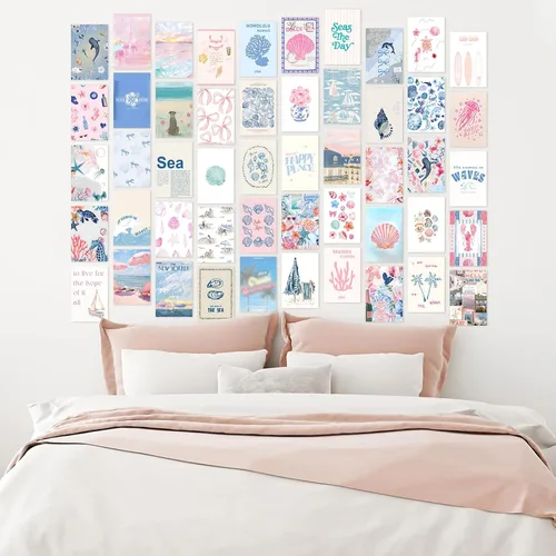 Vista 4 de KBKBART Decoración de habitación de nieta costera, kits de collage de pared rosa y azul, 50 piezas de 4 x 6 pulgadas, pósteres estéticos de pared