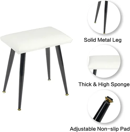 Vista 4 de Juego de mesa de maquillaje, mesa de tocador con espejo iluminado, 3 modos de iluminación, patas de mesa de metal y taburete acolchado, mesa