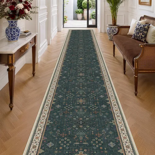 Vista 241 de Hazo Haus – Alfombra pequeña para entrada, cocina o baño, antideslizante con base de goma, resistente a las manchas y a la decoloración, diseño