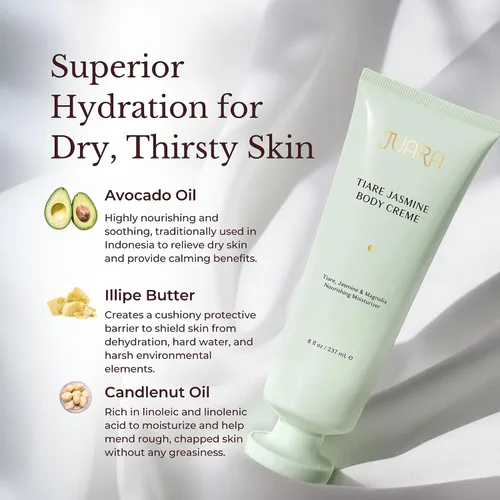 Vista 3 de Juara Tiare Jasmine Body Creme Loción corporal hidratante para piel seca Crema corporal hidratante con aceites naturales Cuidado de la piel