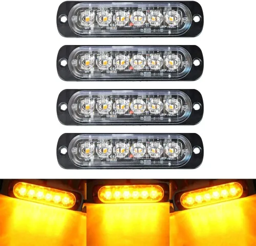 Vista 8 de SEISSO Paquete de 4 luces estroboscópicas ámbar de 12 LED para vehículos y camiones, kit de luces estroboscópicas de emergencia, 12V -24V, luces