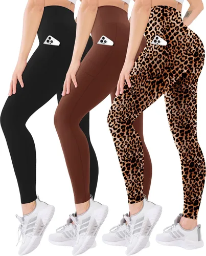 Vista 41 de Blisset - Paquete de 3 leggings de cintura alta para mujer con bolsillos, pantalones suaves y activos para control de abdomen, ideales para yoga