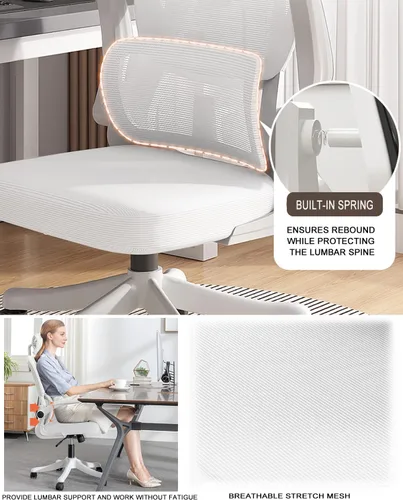 Vista 3 de Office Chair Mesh Desk Chair,Ergonomic High Back Gaming Wheelchair with Wheels and Adjustable Headrest,Comfortable Folding Armrests for