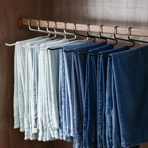 Vista 6 de SHIMOYAMA Perchas para pantalones de extremo abierto, paquete de 5, perchas para pantalones de una sola barra, colgador semiabierto para pantalones