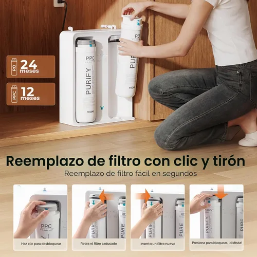 Vista 8 de VIOMI Filtración pura del agua de la ósmosis inversa sin tanque del tanque Filtro RO de 2 años, certificado NSF/ANSI 42, 53, 58 y 372, reduce