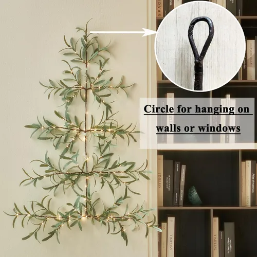 Vista 3 de Hairui Árbol de olivo iluminado para colgar en la pared con temporizador de 3.5 pies, 140 luces LED de color blanco cálido, guirnalda de vid