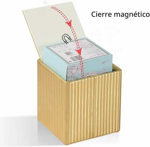 Vista 6 de Funda de Caja de Paños de Cuero PU Cuadrada, Soporte de Caja de Paños Rectangular con Cierre Magnético, Soporte de Paños Decorativo para Baño Dorado
