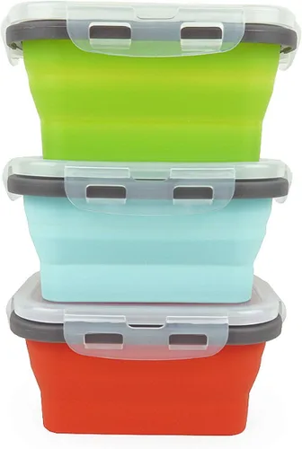 Vista 3 de CCyanzi ECOmorning - Recipientes de silicona para almacenamiento de alimentos, 3 piezas, cuenco de silicona plegable con tapas de silicona