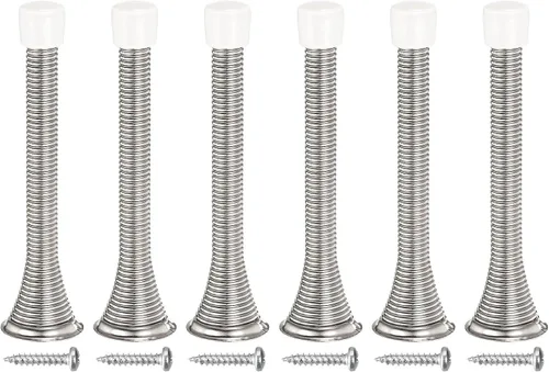 Vista 8 de uxcell 6 topes de puerta de resorte, tope de puerta flexible de 3-3/4 pulgadas con parachoques de goma y tornillos para proteger la parte inferior