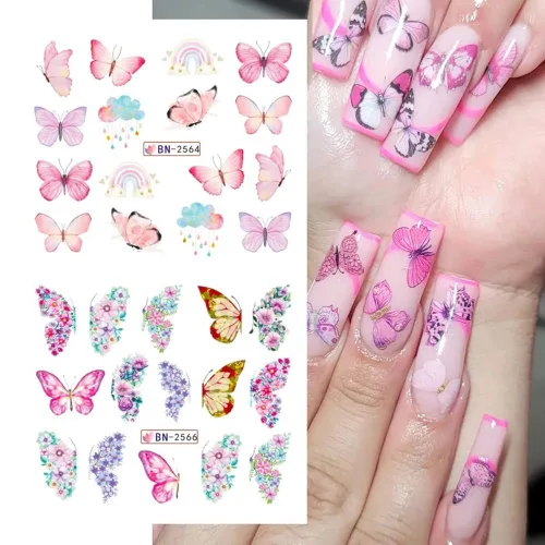Vista 3 de SINSEN Calcomanías de arte de uñas de mariposa, mariposas coloridas de primavera y verano, bonitas decoraciones de arte de uñas para mujeres
