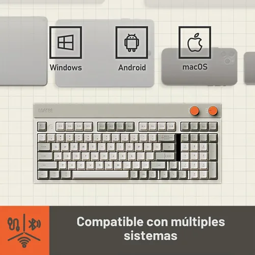 Vista 7 de LOFREE Teclado mecánico inalámbrico de bloque, 98 teclas, teclados recargables intercambiables en caliente con 3 tipos de conexión para Windows