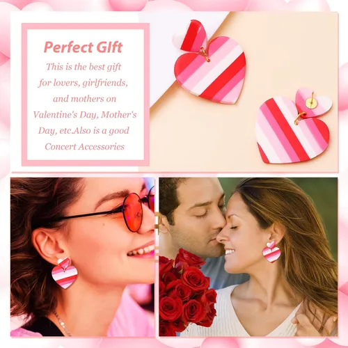 Vista 4 de Valentine Earrings for Women Pink Heart Earrings Valentines Day Gifts for Her Valentines Dress Shirts Outfits Accessories Pink Stuff