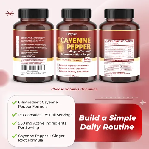 Vista 9 de Complejo de pimienta de cayena Sotalix 960 mg con jengibre y cúrcuma, 150 cápsulas