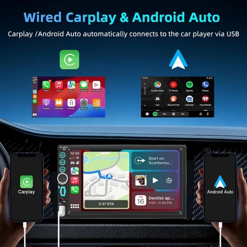 Vista 2 de 7 "con cable doble DIN coche estéreo Carplay Radio pantalla para receptores de audio de coche, Bluetooth Car Play Android Auto Touchscreen, FM
