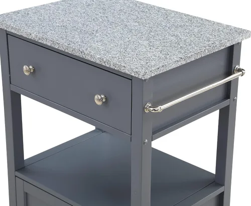 Vista 8 de OSP Home Furnishings Fairfax Farmhouse - Carrito de cocina con parte superior de granito, armario de almacenamiento rodante con toallero, estante