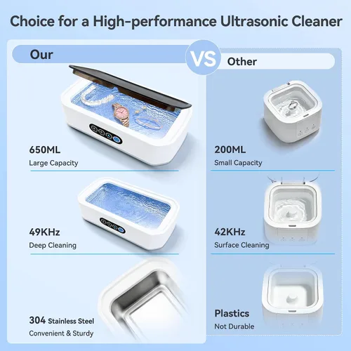 Vista 9 de Limpiador ultrasónico de joyería de 22.0 fl oz, máquina de limpieza ultrasónica de 49 KHz para joyas, anteojos, anillos, correa de reloj