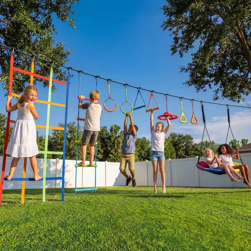 Vista 7 de Hapfan Juego de columpio de carrera de obstáculos Ninja Warrior de 50 pies Multicolor