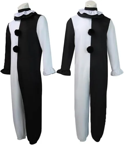 Vista 5 de ACEOROWO Terrifier - Disfraz de payaso negro y blanco, traje de asesino Terrifier para Halloween, con máscara