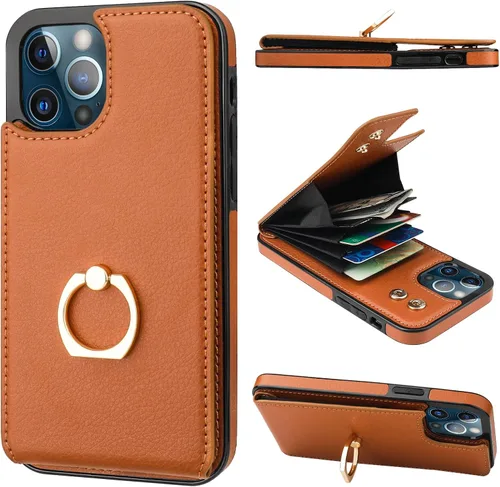 Vista 15 de Folosu Funda compatible con iPhone 12/12 Pro con soporte para tarjetas, rotación de 360°, soporte de anillo de dedo con función atril, protección