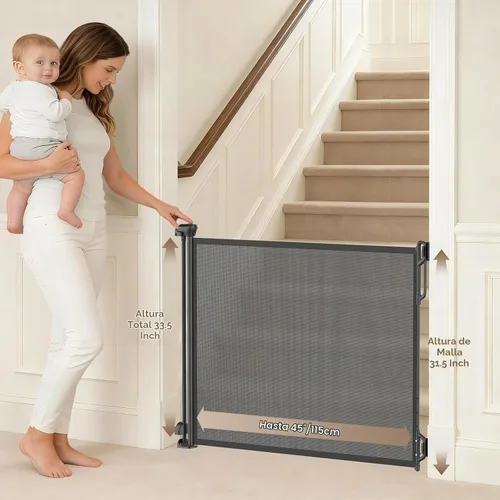Vista 2 de SPACEANY Puerta retráctil de seguridad para bebés o puerta de malla para perros, puerta retráctil de malla portátil duradera, fácil de usar