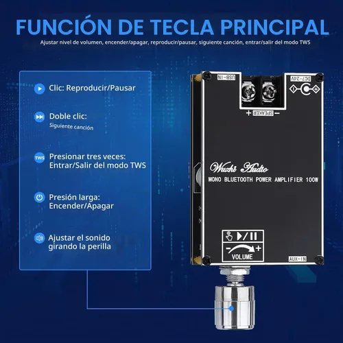 Vista 4 de ZK-1001B Amplificador Bluetooth 100W Mono AMP Mini Módulo de Amplificador de Audio de Potencia con Función de Emparejamiento de Caja TWS, Entrada