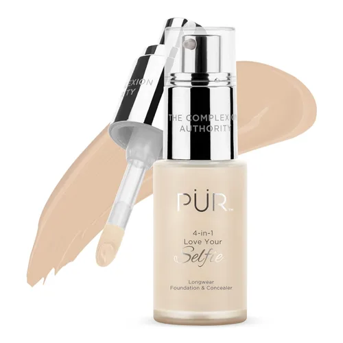Vista 40 de PÜR MINERALS 4-in-1 Love Your Selfie Foundation & Concealer - Longwear Medium-to-Full Coverage Liquid Makeup Foundation with Hydrating Blend for